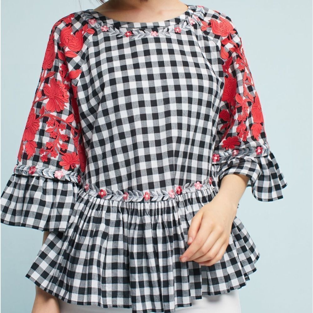 ANTHROPOLOGIE PANKAJ & NIDHI Gingham Swing Tunic Black White Women’s Size XS